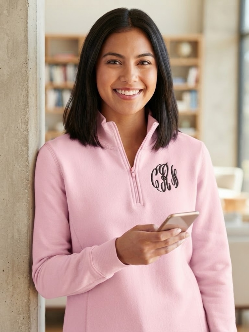 Sport-Tek Women's Pink 1/4 Zip Pullover Sweatshirt Size M Embroidered Monogram